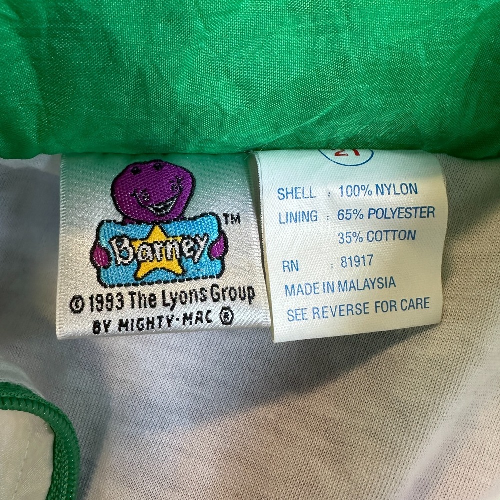 Vintage 1993 Barney the Dinosaur Windbreaker Jacket Mighty-Mac Kids 2T 90s TV - Picture 8 of 16